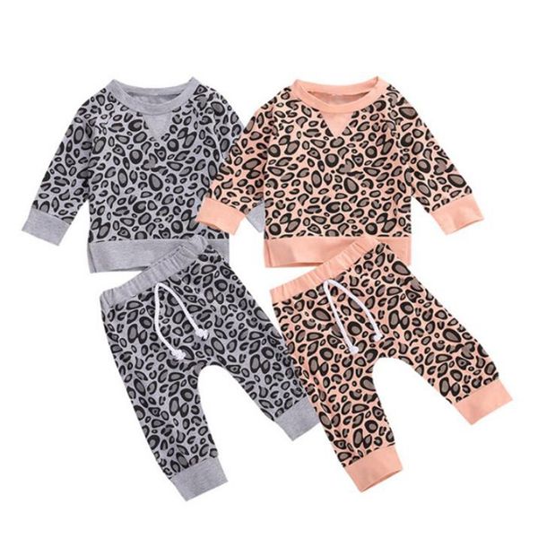 Baby Girl Clothes Leopard meninas Infant Tops Calças 2pcs Sets Long Sleeve Crianças Conjuntos pulôver Boutique do bebê Roupa 2 cores DW5653