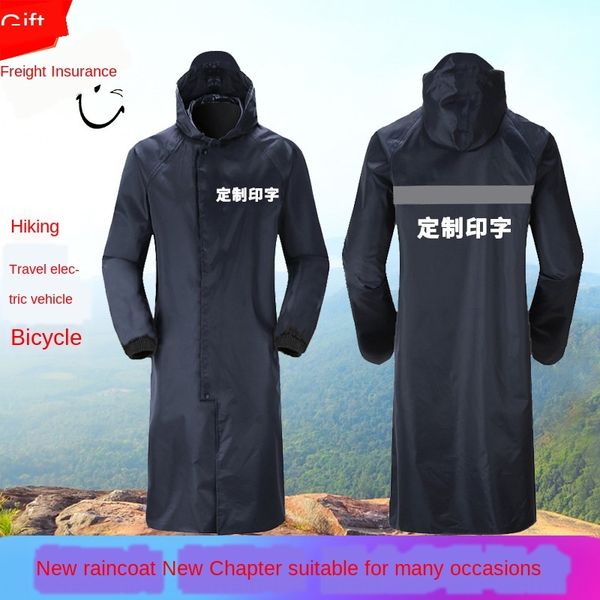 

one-piece fashion rain outdoor long reflective trench coat overcoat traffic on duty windbreaker windbreaker reporter host raincoat, Black