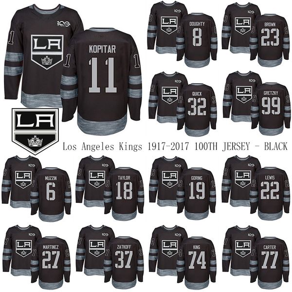 

los angeles kings 1917-2017 100th anniversary black jersey 11 kopitar 32 quick 8 doughty 77 carter 99 gretzky hockey jerseys, Black;red
