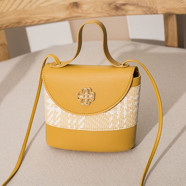 

guangzhou women's backpack bag 2020 korean style straw color contrast new small backpack flower bucket small schoolbag travel fashion