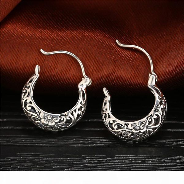 

оптовые 100% real pure 925 sterling silver женщина мода ювелирных изделий полого цветок ретро серьга для женщин lover подарков падения кораб, Golden;silver