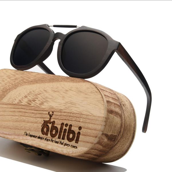 

ablibi 2018 new ebony solid wood mens womens sunglasses street style polarized mirror lens in wood sunglasses case oculos de sol, White;black