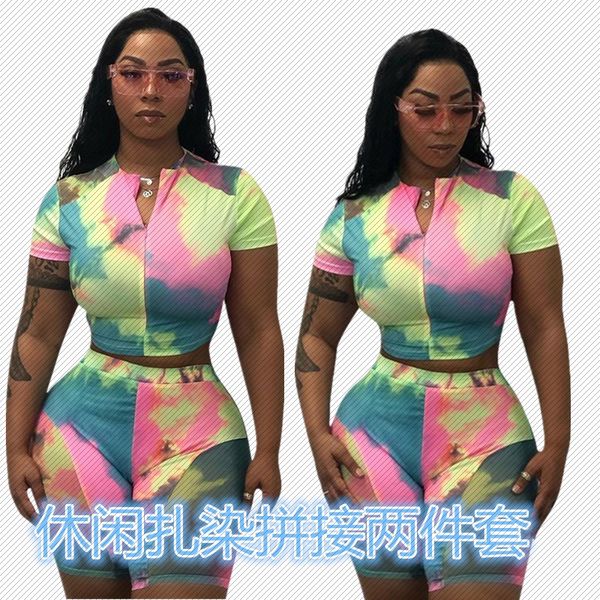 

h8871 tie dye stitching casual european and american womens two-piece one-piece hair, White;black