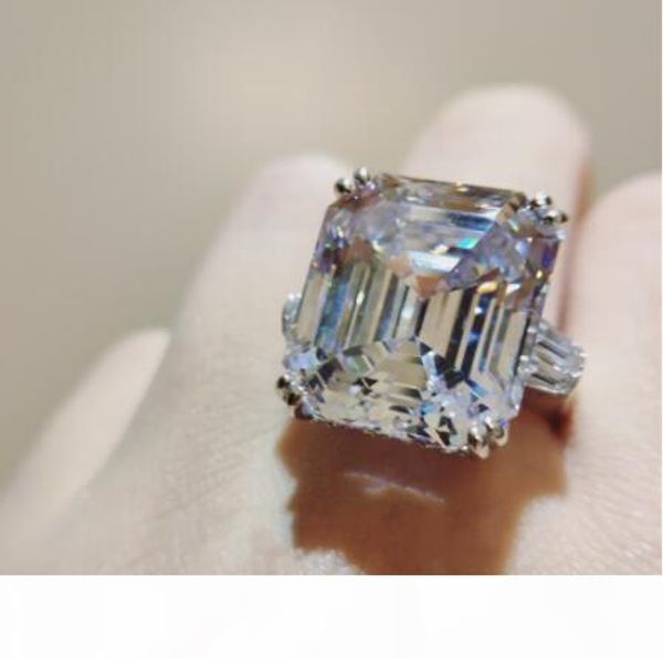 

classic promise ring 925 sterling silver asscher cut 12mm 5a sona cz statement wedding band rings for women bridal jewelry, Slivery;golden