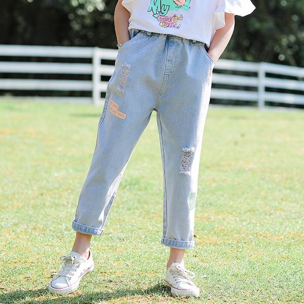 

hhop7 girls tight pants and jeans pants 2020 new children's wear big and medium children fashion letter jeans korean all-match leggings, Blue