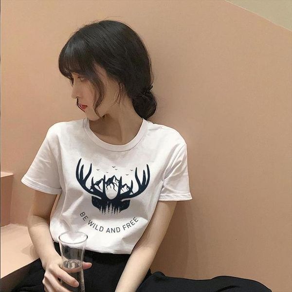 

cosmic belief harajuku summer womens new ins fashion cartoon printed letter short sleeved casual v neck t shirt s 2xl, White