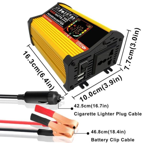 

6000w dual usb smart display car power inverter converter adapter 12v to 220v/110v voltage transformer modified sine wave