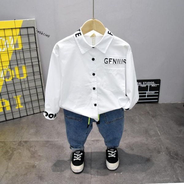 

clothing sets boys clothes fashion boy suit set casual kids costume white shirt + jeans pants children