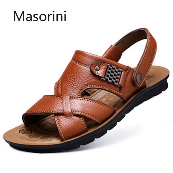 

sandals comfortable men leather 2021 summer classic shoes slippers soft roman walking footwear big size 48, Black