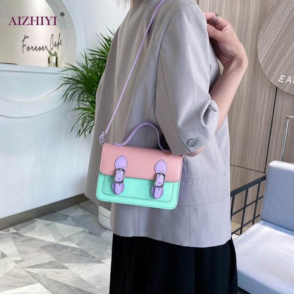 

popular simple female daily bag fashion women shoulder handbag pu belt buckle small square crossbody phone bag