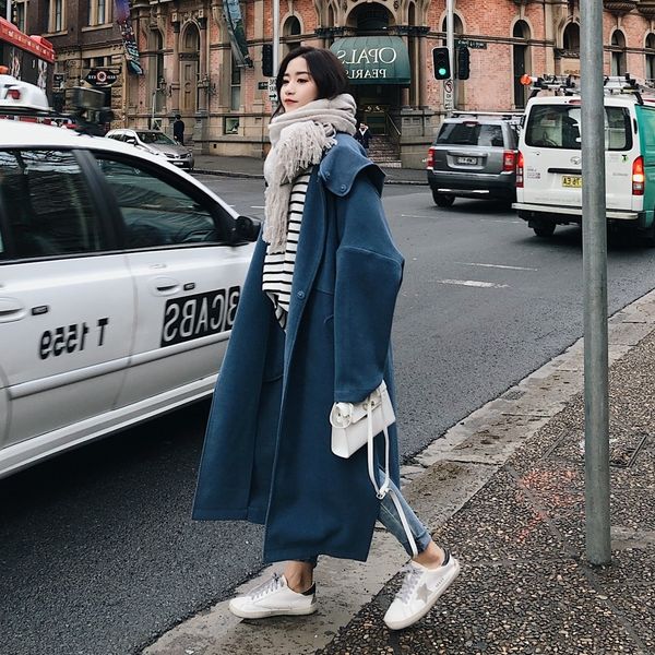 

oversize французского ан 2019 пальто шерсти шерсти зима новый женский стиль с капюшоном двухсторонних шерстяного пальто, Black