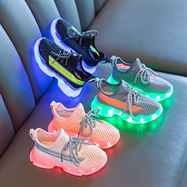 

girls' coconut coconut sneakers sports sports 2020 new children's sneakers breathable boys' mesh luminous shoes mesh with lig, Black