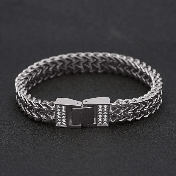 

micro cz zircon stainless steel bracelet bangles hiphop 2 row franco chain link wristband gold silver men bling jewelry, Black