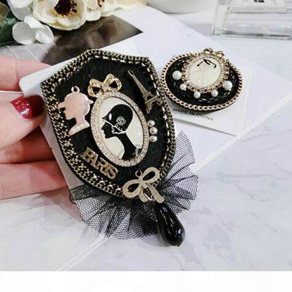 

wholesale fashion geometry badge brooch pins crystal pearl brooches corsage women girl suit lapel pins accessories, Gray
