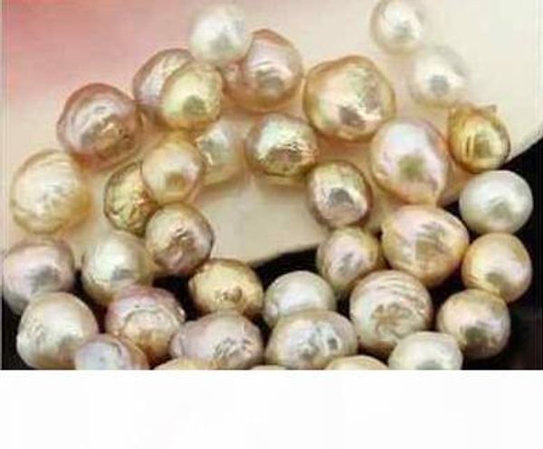 

fine gorgeous 12-13mm south sea baroque multicolor keshi pearl necklace 18inch 14k, Silver