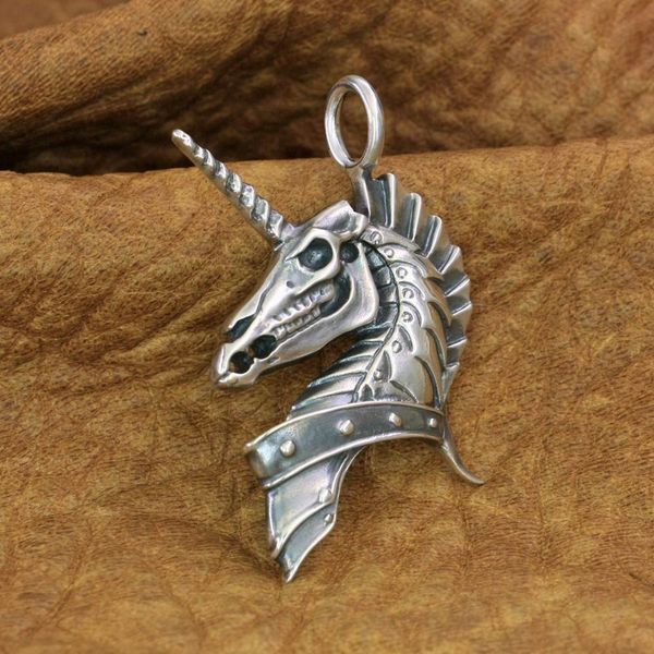 

925 sterling silver skull unicorn pendant mens biker punk pendant ta207 jp