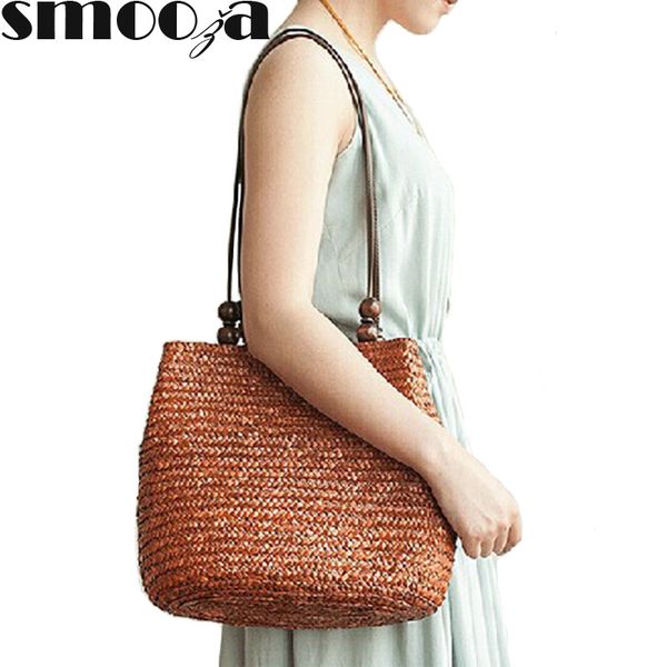 

smooza 2020 new women's bag beach woven bags for summer travel straw bag designer shoulder bag ladies knitting women handbags