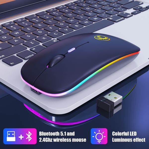 Imice RGB Перезаряжаемый 2 Mode 2.4G Bluetooth Mouse Wireless Willent USB Ergonomic Light Mougher Gaming Optical PC Mice для ноутбука Светодиодный подсветку