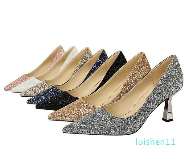 

size 34 to 43 bridesmaid wedding shoes designer pumps shining sequins high heels fashion luxury designer women shoes l11, Black