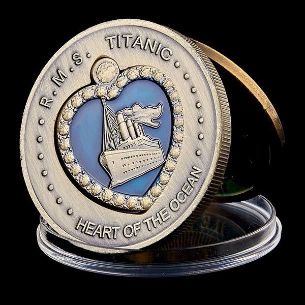 

1912 rms titanic heart of the ocean coin bronze enamel medal blue enamel large ship