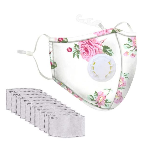 

floral print face maks for adults with 10 pcs filters respirator cotton face maks reusable fashion mouth maskking bandana, Black