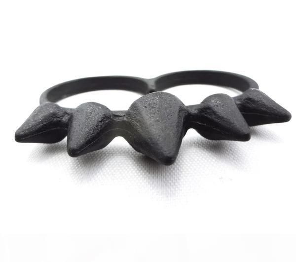 

i goth punk gold silver black rivet conical double fingers ring 2 colors mix 1pcs lot jewelry