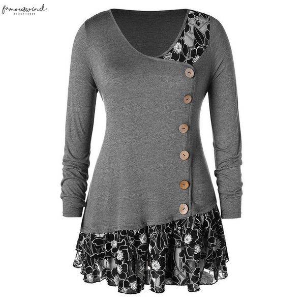 

5xl big size tunci shirts 2020 winter solid fashion womens lace flounced buttons blouse casual v neck blouse, White