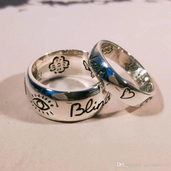 

blind for love 925 sterling silver eye heart flower bird couple ring, Golden;silver
