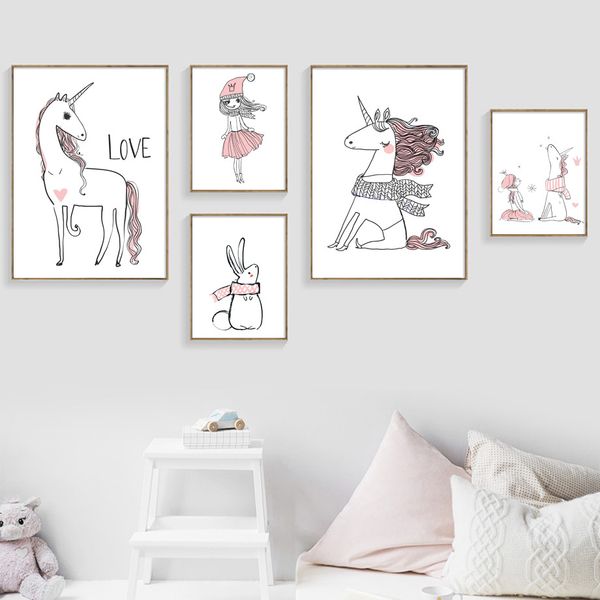 

cartoon girl unicorn posters and prints wall art canvas painting nordic poster canvas prints wall pictures baby kids room decor