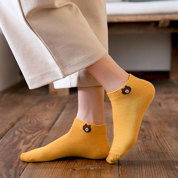 

10-color online red boat and cartoon bear boat shallow thin women's socks cotton japanese and korean women's socks, Pink;yellow