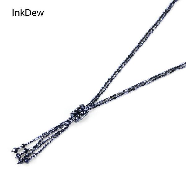 

inkdew strand beads necklace multicolor handmade threading crystal long necklace with tassel sweater chain for women gift, Silver