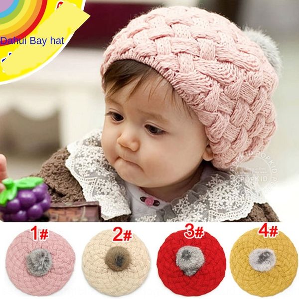 

mz0195 wool rabbit fur ball children's male and cap capwoolen baby hat female baby hat, Yellow