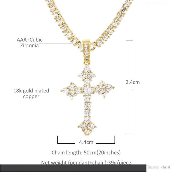 

hip hop iced out cross pendant necklace gold silver color plated micro paved zircon gold chain for women