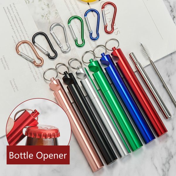 

stainless steel retractable drinking straw with beer can opener hooker telescopic cleaner brush aluminum mini portable pipe bottle opener