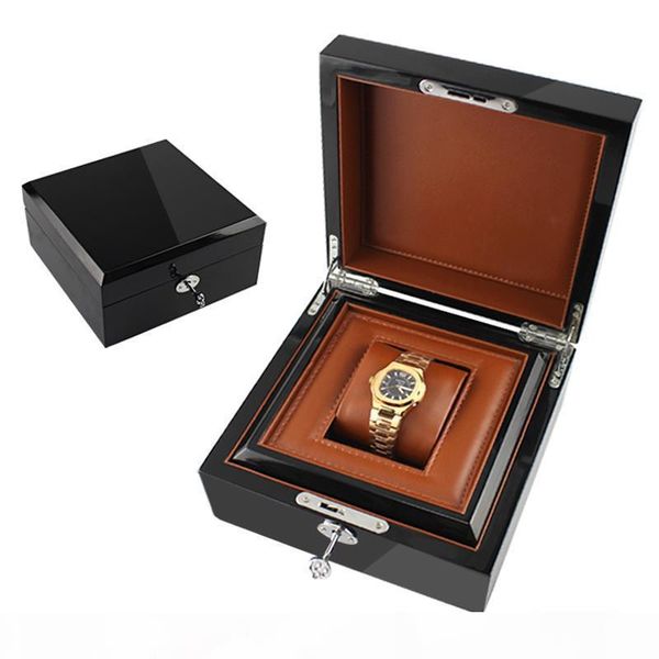 

watch box wood without logo metal lock paint brand watch gift box with pu pillow watch boxes & cases, Black;blue