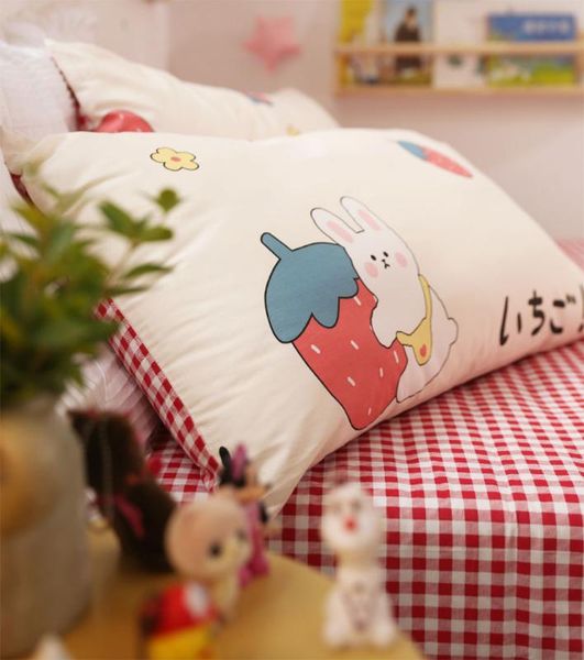 

cute cartoon red strawberry bedding set teen kid,cotton twin full  home textile bed sheet pillow case duvet cover
