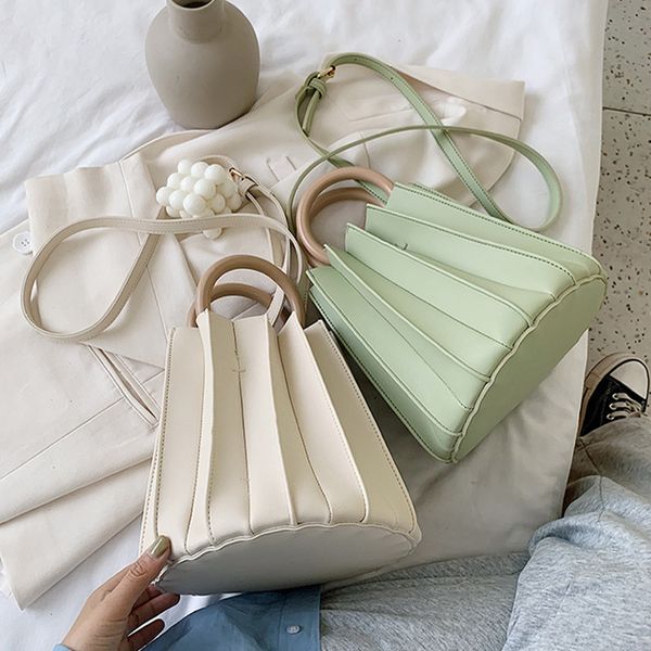 

women pu leather shoulder bags female bucket portable bag 2020 summer new foreign fold small handbags ladies solid messenger bag