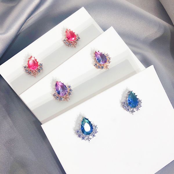 

2020 water drop delicate multicolor crystal style contracted temperament metal flower women stud earrings new, Golden;silver