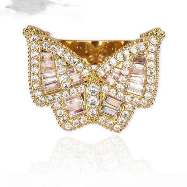 

fashion ice out hip hop zircon butterfly ring quality jewellery gold and sliver micro paved ring for man women gift, Slivery;golden