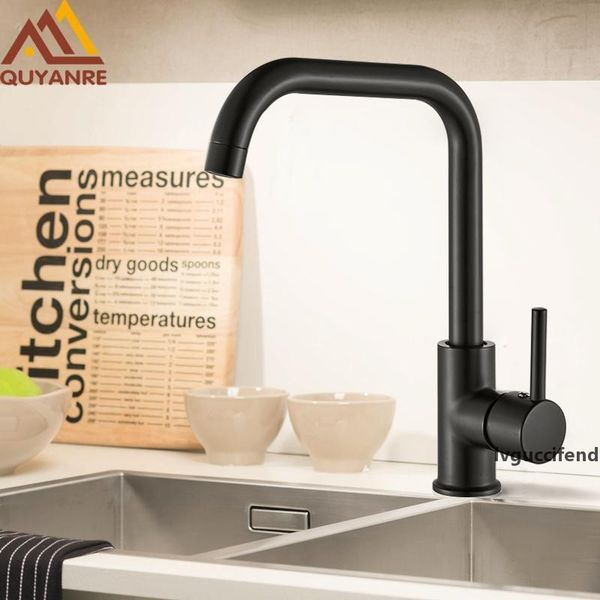 

quyanre matte black 360 rotate kitchen faucets stainless steel kitchen mixer tap single handle cold water crane for kitchen t200423
