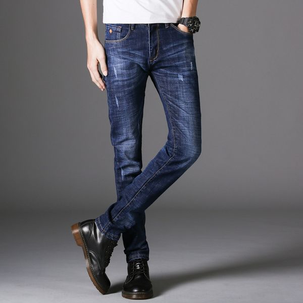 

denim and pants and jeans korean style all-match four seasons casual slim fit straight business stretch men's jeans men's pants, Blue