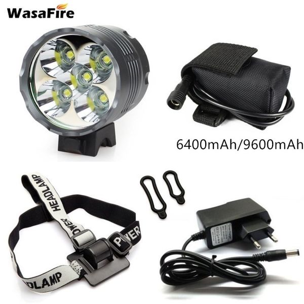 

bike lights wasafire 5* xml t6 light 7000 lumen led bicycle headlamp cycling mtb headlight + 9600mah battery pack 8.4v charger