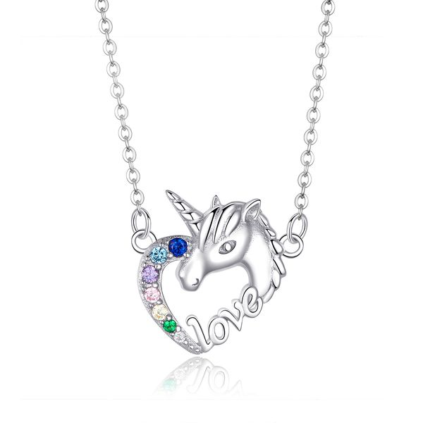 

unique colorful aaa cz adorable unicorn necklace 100% genuine 925 sterling silver women xmas gift beautiful jewelry, Black