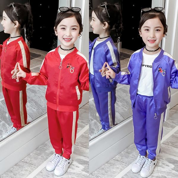 

z508z girls' sports suit 2020 new western style medium and large girls' fashionable sports fashion autumn clothes children loose t, Blue