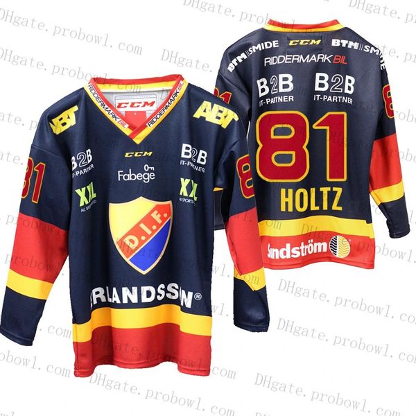 

2020 draft ottawa 67's #81 alexander holtz shl ohl navy white hockey jersey custom any name any number men women youth, Black