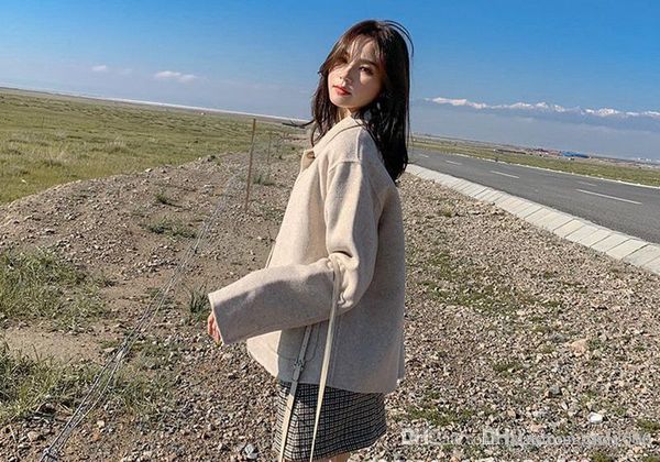 

autumn and winter new korean fashion trend women's loose cloak woolen coat women's fashion single-breasted lapel short wool coat, Black