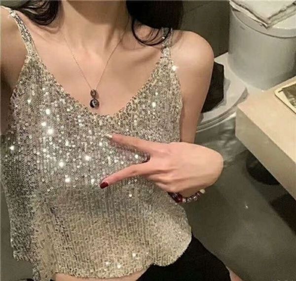 

mschf sling outside fashionable bundy 2019 summer new sling vest sequins glittering sequins vest female inside female, Camo