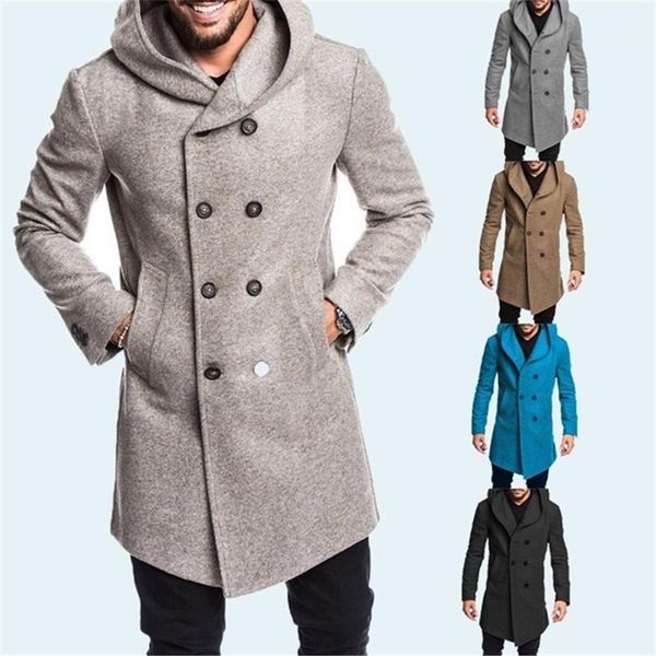

warmth with pockets hooded x-long mens coats spring autumn long sleeve single breasted solid color mens designer jackets, Black