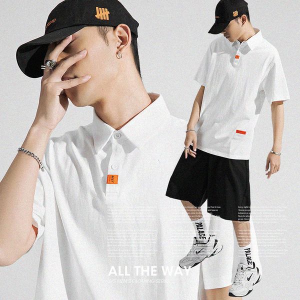 

extreme cold short sleeve new summer 2020 t-shirt lapel loose cotton polo shirt t-shirt japanese men's wear, White;black