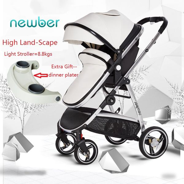 

pu leather luxury baby stroller high land-scape pram foldable carriage light travel baby walker